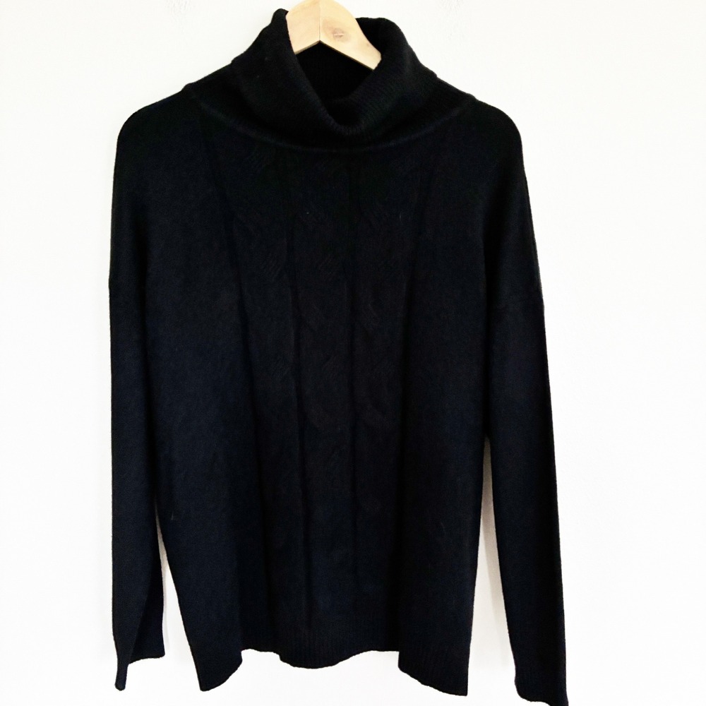 Sandro Ferrone Turtleneck Sweater Womens L/XL Black Cable Knit Italy Classic NWT